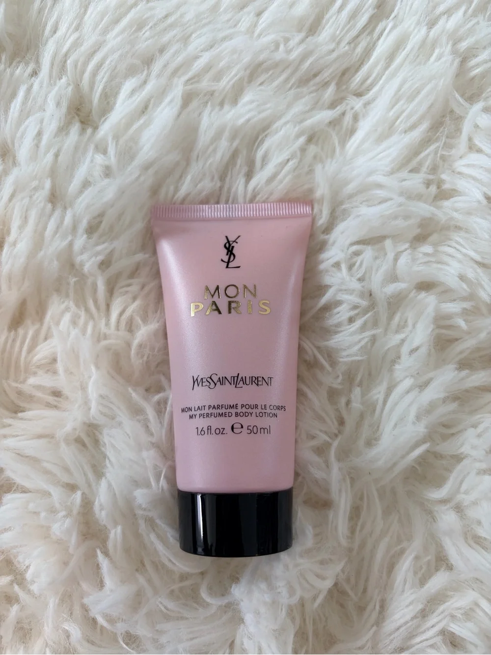 Yves Saint Laurent Mon Paris Body Lotion — Light Pink & Black Accents